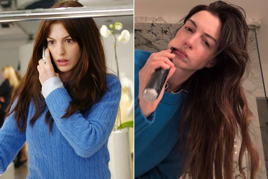 Anne Hathaway Teases 'The Devil Wears Prada 2' Filming in Cerulean Blue Sweater