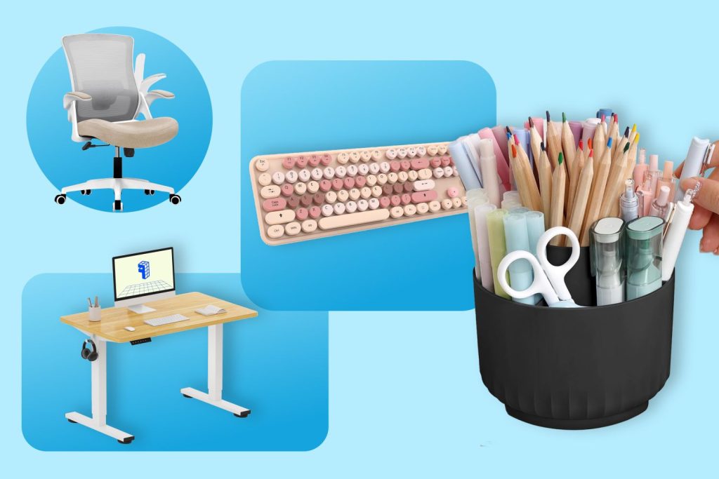 13 Amazon Home Office Finds, Including Keyboards, Desks, and Lamps