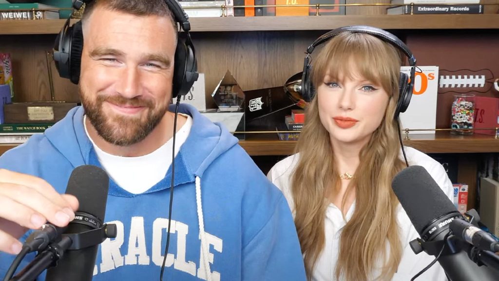 Taylor Swift And Travis Kelce Get Handsy On 'New Heights' Podcast