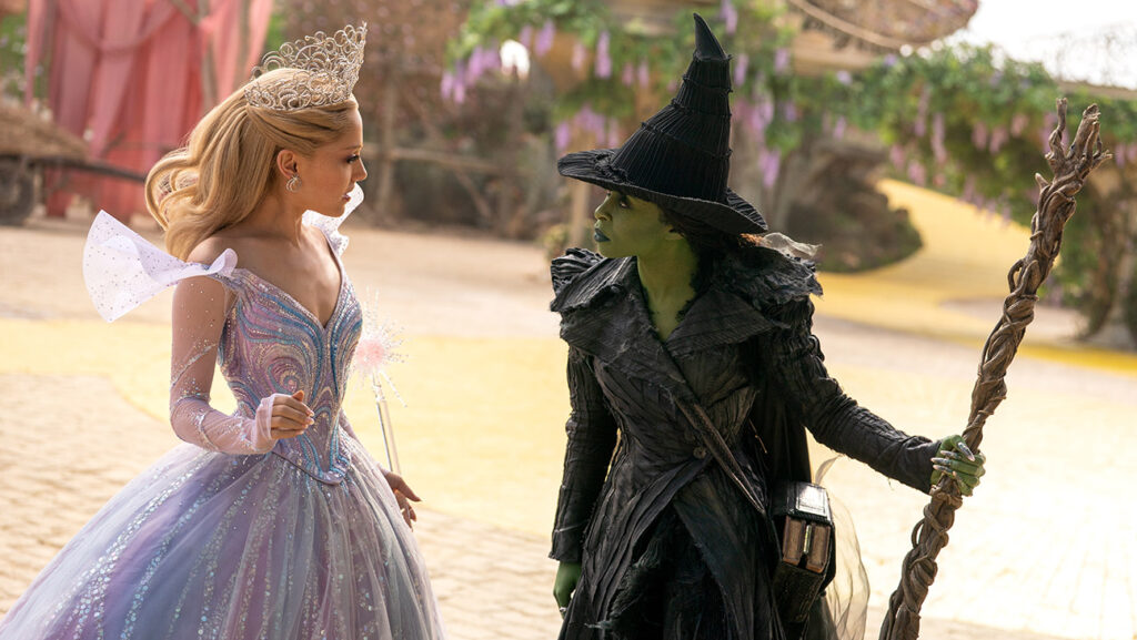 L to R: Ariana Grande is Glinda and Cynthia Erivo is Elphaba in Wicked for Good