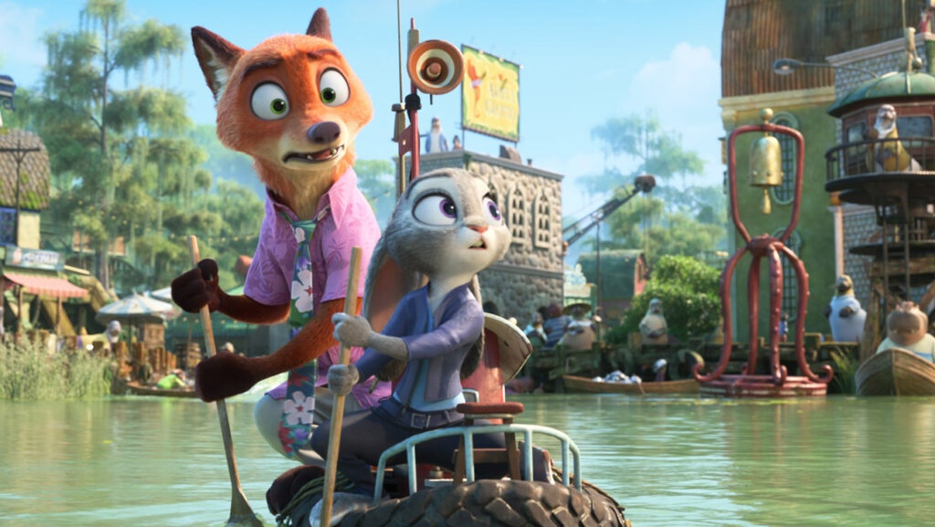 (L-R): Nick Wilde (voiced by Jason Bateman) and Judy Hopps (voiced by Ginnifer Goodwin) in Walt Disney Animation Studios' Zootopia 2.