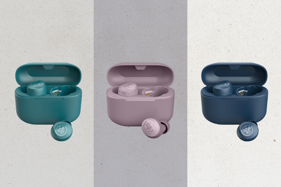 Go Air Pop+ Earbuds for 30% Off JLab Earbuds on Gray background