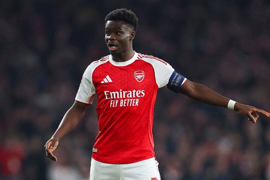 How to Watch the UEFA Champions League Final: Arsenal vs. PSG LONDON, ENGLAND - MARCH 17: Bukayo Saka of Arsenal is pictured during the UEFA Champions League 2025/26 Round of 16 Second Leg match between Arsenal FC and Bayer 04 Leverkusen at Arsenal Stadium on March 17, 2026 in London, England. (Photo by Warren Little/Getty Images)