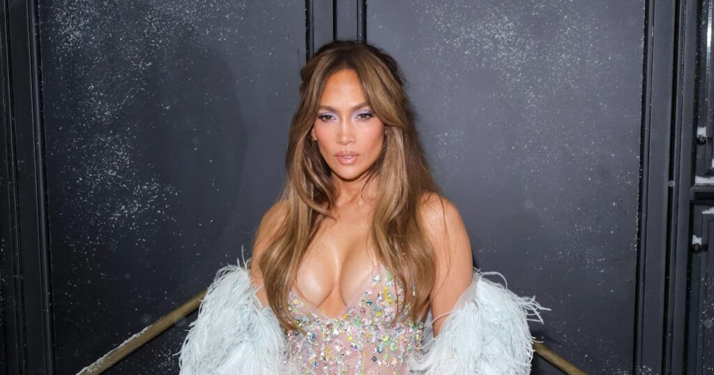 Jennifer Lopez's Sheer Dress is a Shower of Feathers and Gems