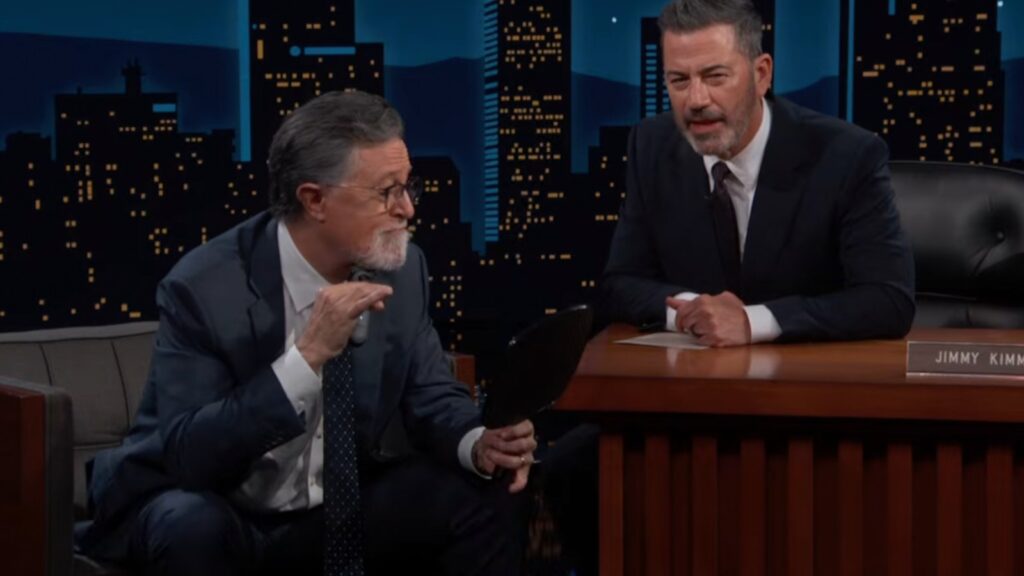 Jimmy Kimmel Goads Stephen Colbert Into Shaving Off His Beard on Air Jimmy Kimmel Goads Stephen Colbert Into Shaving Off His Beard on Air