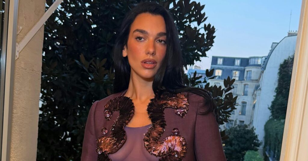 Dua Lipa Goes Pantless in a Sheer Set at Paris Fashion Week